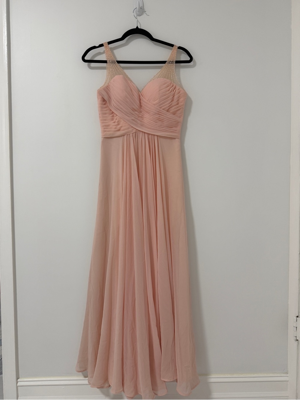 Cinderella Divine Peach Blush Chiffon Maxi Dress with Beaded Straps